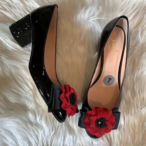 kate spade | Shoes | Kate Spade Red Floral Black Glitter